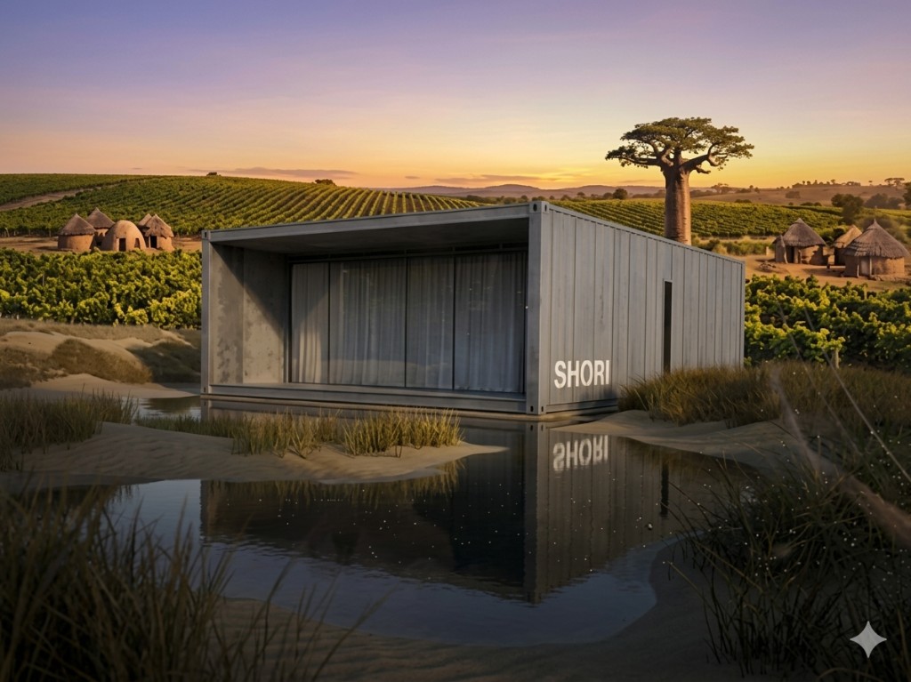 Modern corten steel architecture in natural landscape